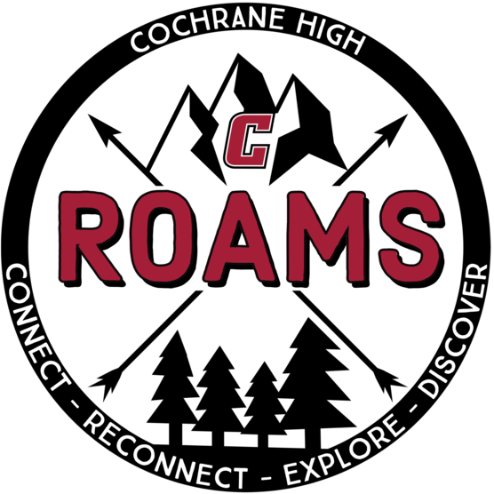 ROAMS logo with trees and mountains